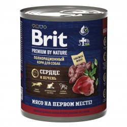 Корм Brit Premium By Nature консервы с сердцем и печенью для взрослых собак всех пород, 850 гр
