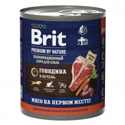 Корм Brit Premium By Nature консервы с говядина и печенью для взрослых собак всех пород, 850 гр