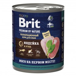 Корм Брит Brit Premium By Nature консервы с индейкой и уткой для взрослых собак всех пород, 850 гр