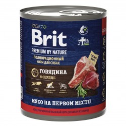 Корм Brit Premium By Nature консервы с говядиной и сердцем для взрослых собак всех пород, 850 гр